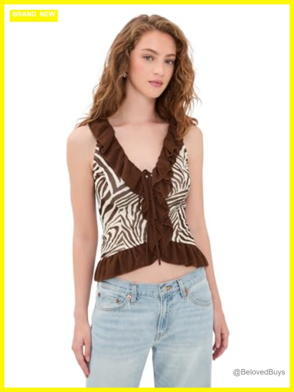 Bailey Rose Women's Zebra Print Blouse Mesh Ruffle Bow Detail
